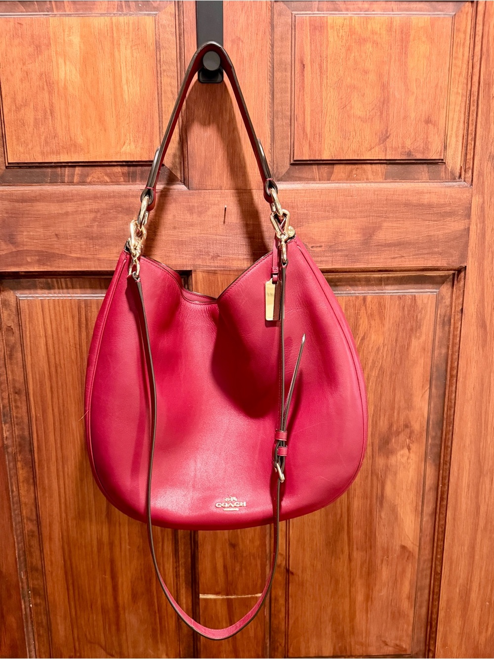 Coach Nomad Crimson Leather Hobo with Gold Hardware